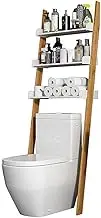 3-Tier Bamboo Bathroom Organizer Rack, Ladder Storage Shelf Over The Toilet - Space Saver Leaning Against Wall Storage Rack for Bathroom Laundry Room, Plant Flower Stand