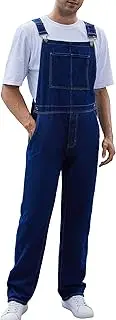[Yuanbang] American Flag Overalls Pants Adjustable Straps Mens Red White and Blue Jean Coveralls 4th of July Romper
