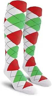 [Golf Knickers] Colorful Knee High Argyle Cotton Socks For Men Women and Youth - UUUU: White/Lime/Red - Youth