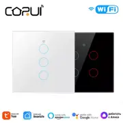 CORUI Tuya WiFi EU US Smart Touch Light Switch 1/2/3/4 Gang Smart Home Wall Butt