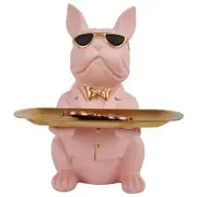 Bulldog Statue Key Bowl for Entryway Table Resin Storage Tray Modern Style Decorations for Home Table-Pink