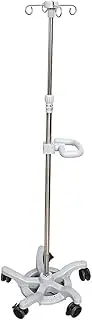 Portable IV Pole w/5 Brake Wheels Adjustable Height Stainless Steel Infusion Stand w/4 Hooks & Handrail Rolling Feeding Tube Holder Stand for Home Care