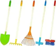 POMIKU Kids Shovel, Rake for Leaves, Spade, Hoe and Broom, 5 Pieces Real Works Garden Tools for Toddlers Children Age 3 4 5 6 7 8 Years Old