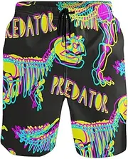 [GuoChe] Mens Funny Swim Trunks Neon Predator Dino Black Quick Dry Swimwear Board Shorts Mens Swim Trunk Casual Board Shorts