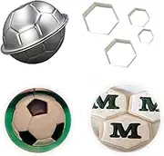 3D Soccer Ball Pan,LQQDD Football Shape Cake Pan and The Easiest Soccer Cookie Ever Cutter Set,Football Cutter Cake Mold for Stadium Player World Cup Master Chart Cake Decoration Gumpaste Fondant Mold