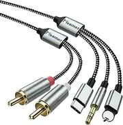 Meamaz MFi Certified Lightning to RCA Audio Cable, 6.56FT Length RCA to 3.5mm Cable, 3-in-1 USB-C to RCA Audio Cable with Hi-Fi DAC Chip, Use for Home Theater AMP Subwoofer (Lightning Compatible)