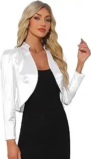 [Allegra K] Satin Shrug for Women's Open Front Ruched Long Sleeve Cropped Bolero Shrug
