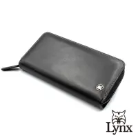 在飛比找momo購物網優惠-【Lynx】美國山貓細面紋進口牛皮拉鍊長夾 8卡/三鈔位/零