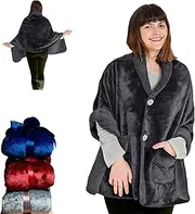 [EzrAllora] Premium Double Layer Wearable Blanket for Women -No Sleeves- Shawl with Pockets- Wrap Blanket- Gifts for Grandma (Velvet Anthracite)