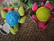 Lot Of 6 Chompers Dog Fetch Toys 3 Tug Ropes 3 Plush Turtles With Hard Shell