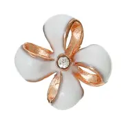 Sexy Sparkles 4 Pcs Enamel White Flower Embellishment Findings with Clear Rhines