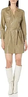 [PAIGE] Women's Karmine Vegan Leather Button Down Mini Dress in