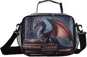 Vintage Book Dragon Insulated Lunch Box for Women Men - Ideal for Work, Picnics - Includes Adjustable Shoulder Strap