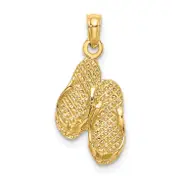 14K Yellow Gold 3D Destin, Florida Double Flip-Flop Charm