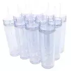 Set of 12 Double Wall Skinny Acrylic Tumblers 16 Oz, with Straws