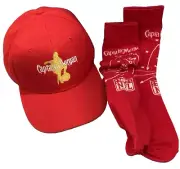 Captain Morgan Rum Logo Promo Red NFL Socks and Adjustable Hat Cap NWOT