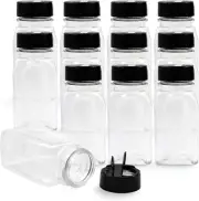SALUSWARE 12 Pack 9.5 Oz Plastic Spice Jars Bottles Containers with Black Cap -