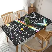 5 Foot Rectangle Elastic Fitted Tablecloth, Waterproof Edged Great for Picnic Party Outdoor Patio,Glitter Rainbow Polka Dot Stripe Black and White