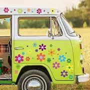 Zonon 12 Sheets Flower Car Decals Daisy Stickers Flower Car Sticker Self Adhesive Vinyl Retro Groovy 60s 70s Hippie Stickers for Window Clings Bumper Wall Mirror Laptop Truck Window Decoration 96 Pcs