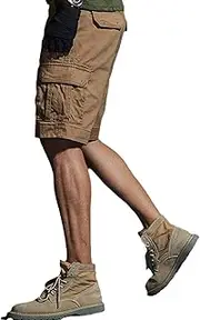 [HanzhuoLG] Men Overalls Shorts Military Tactical Cargo Outdoor Pants Hunting Techwear Hiking Offroad Work Man Clothing Baggy Short Trousers for Men's Khaki X-Small