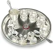 Silver Plated Pooja Thali Set 12 Inch with Accessories Daily Puja Decorative Gifts for Home Office Diwali Mandir Wedding Return Gift Items