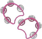 CashBeat 2-Pack Pink Handheld Tambourines with 4 Jingle Bells Each, Mini Plastic Half-Moon Percussion Instruments for Adults, School Music Class, Band and Party