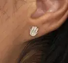 14k Gold Real Pave Diamond Tiny Hamsa Stud Earrings, Jewish Earrings Hand of God
