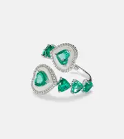[Kamyen] Kamyen Heart 18kt white gold ring with emeralds and diamonds K green