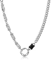 [Tomovely] Stainless Steel Gothic Cuban Long Chain Necklace Punk Rock Necklace Men's Gift Cool Boy Y2K Emo Jewelry Adjustable Length 19+1.5 inches