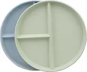2Pack 9 Inch Portion Control Plates, Divided Plates for Adults, Round Bariatric Dinner Plate for Adults, Dishwasher Safe (Blue & Green)