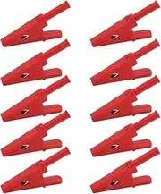 Baxnore 10 Pcs Power Test Clips with 4 mm Jack, 20 mm Opening Brass Electrical Clips, Safety Insulated Test Clamps for Circuit Testing Equipment (Red)