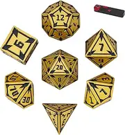 UDIXI Metal Dice Set D&D, 7PCS Unique Dungeons and Dragons Dice RPG DND Dice Set, with Metal Gift Case, for Dungeons and Dragons Role Playing Game and Tabletop Game (Gold)