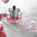8 Piece Glass Tea Set Teapot With Infuser + Glass Tea Tray + 6 Double Wall Cups