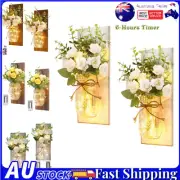 2PCS Rustic Wall Decor, Mason Jars Wall Sconces, with RC LED Lights and Flowers