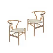 Set of 2 - Hans Wegner Replica Wishbone Cord Dining Chair - Natural Beech