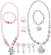 [Baluue] 2Sets Jewelry present Unicorn Shell Necklace Bracelet Earring Ring Set for Stylish and Adorable Jewelry for Parties and Everyday Wear