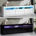 Oikiture TV Unit Entertainment Unit TV Cabinet Stand Gloss LED 180CM Black White