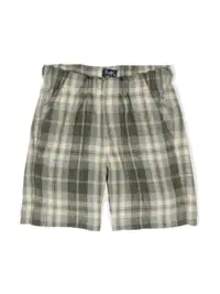 在飛比找Farfetch優惠-check-pattern linen-flax short