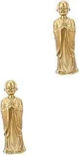 Amosfun 2pcs Buddha Statue Ornament Feng Shui Buddha Meditating Buddha Statue Good Luck Buddha Happy Buddha Statue Buddha Garden Ornament Buddha Figurine Retro Resin Decor Golden