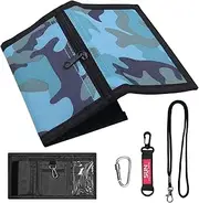[MIPIACE] Triple Wallet for Boys Wallet Kids Boys Foldable Men's Triple Wallet Slim Triple Wallet for Children Men Coin Bag Card Holder (Camouflage Blue), Blue, 8.2 * 12.7CM, Modern