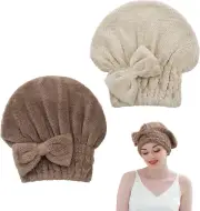 2 Pack Microfiber Hair Towel Cap, Soft Absorbent Hair Towel Wrap Women Hair Dryi