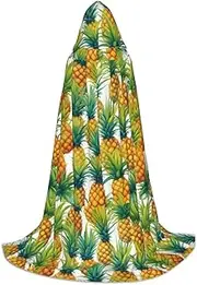 SKKNT Exotic Tropical Pineapples Print Halloween Hooded Cloak Full Length Cape With Hood For Men And Women For Carnival