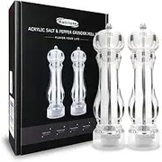 Salt and Pepper Grinder Mill Set refillable Large,The Best Transparent Acrylic Grinders for Whole Peppercorn and Himalayan Salt