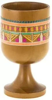 (D) Judaica Pharonic Elijah`Cup Beige Wine Kiddish Glass Goblet 6''