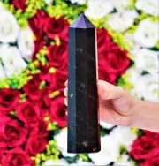 Black Coppernite Crystal Healing Energy Reiki Chakra Decor Obelisk Tower 10.8"