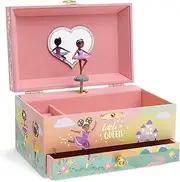 Jewelkeeper Girl's Musical Jewelry Storage Box with Pullout Drawer and Black Ballerina, Little Queen Design, Swan Lake Tune