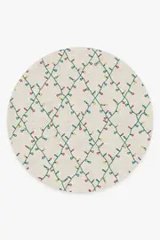 245' Round | Machine Washable Runner Rug | Kid & Pet Friendly | Indoor Rug | Holiday Lights Creme Rug | Ruggable