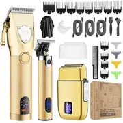 Hair Clippers for Men Professional Cordless Beard Trimmer Electric Shavers Barber Kit(Gold)