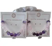 1pc Rose Quartz Amethyst Crystal Beads with Lotus Flower Charm Bracelet Healing