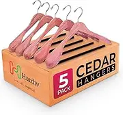 HARDW Cedar Hangers for Closet - 5 Pack Extra Wide Wooden Hangers for Suits, Coat, Dress, Jacket, Clothes Storage - Non Slip Foam Padded Pant Bar with 360° Swivel Hook, Aromatic American Cedar Wood